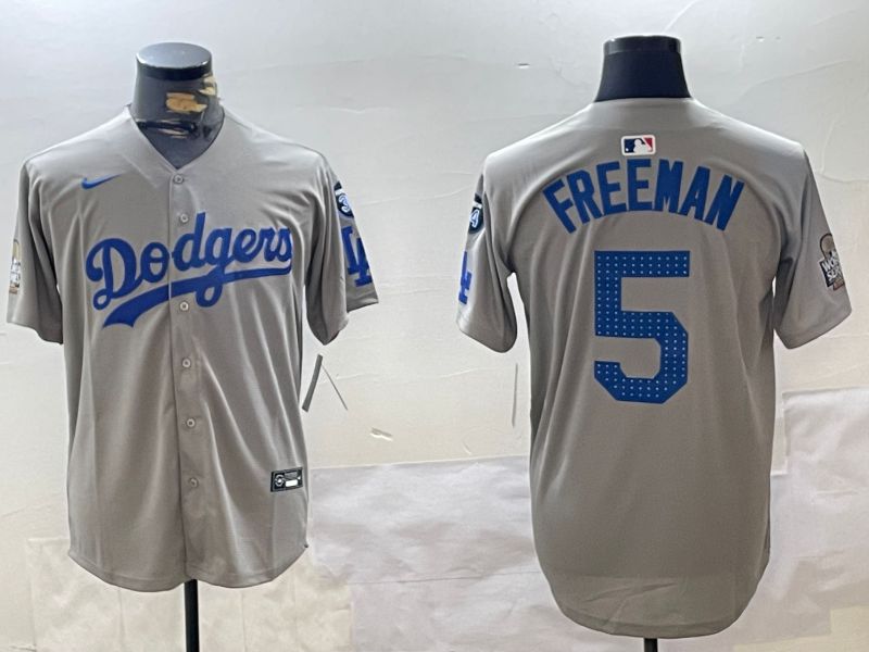 Men Los Angeles Dodgers 5 Freeman Grey Game 2024 Nike MLB Jersey style 11206